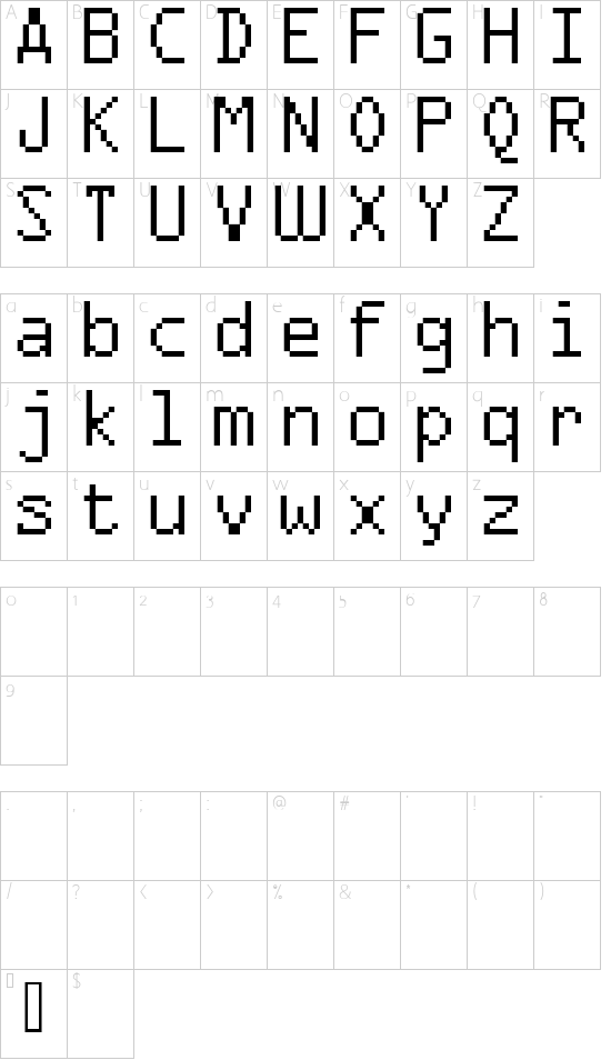 FFF Agent Condensed font character map