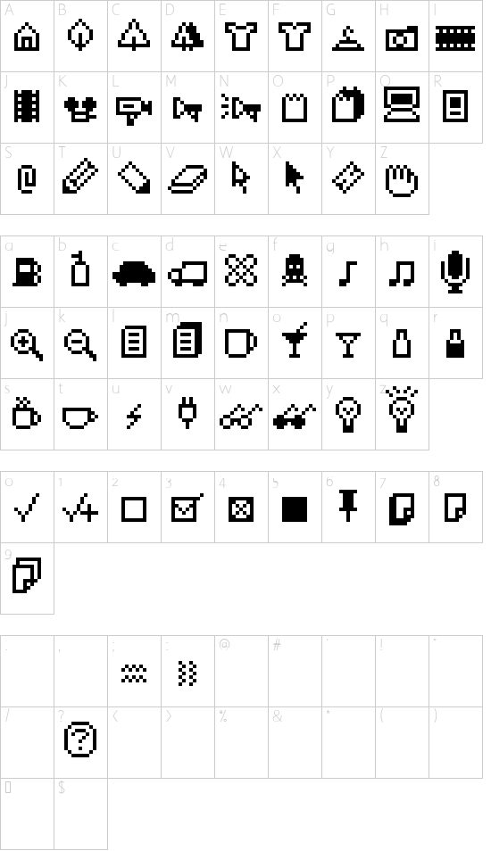IconBitTwo font character map