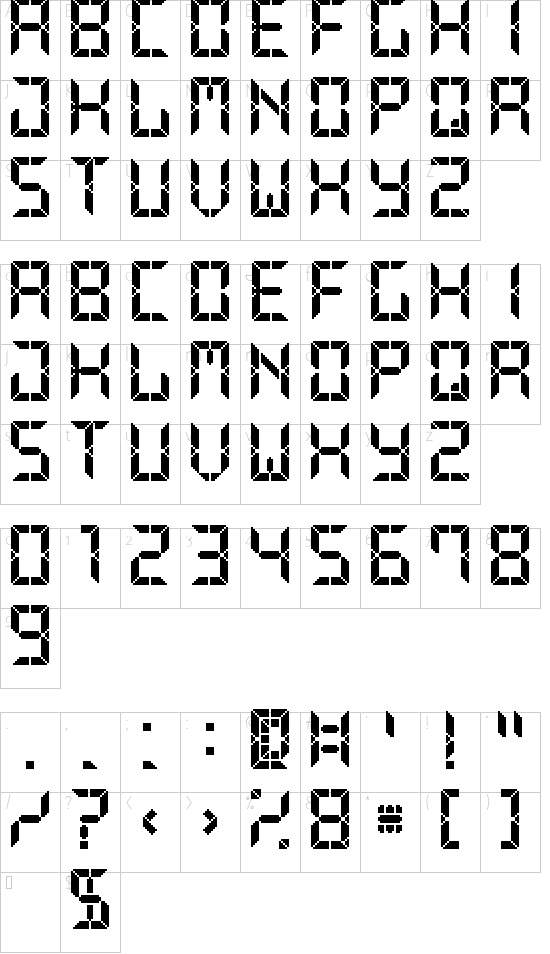 Advanced Pixel LCD-7 font character map