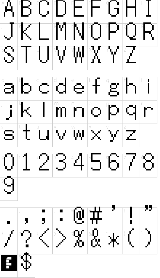 Mega Man ZX Regular font character map