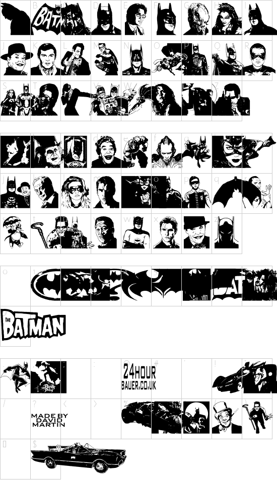 Batman The Dark Knight font character map