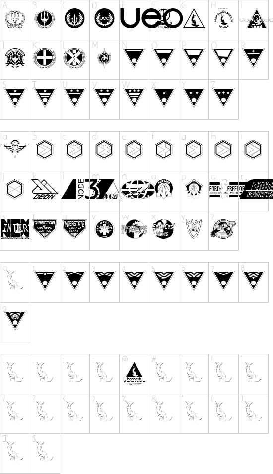 Beneath the Surface Dingbats font character map