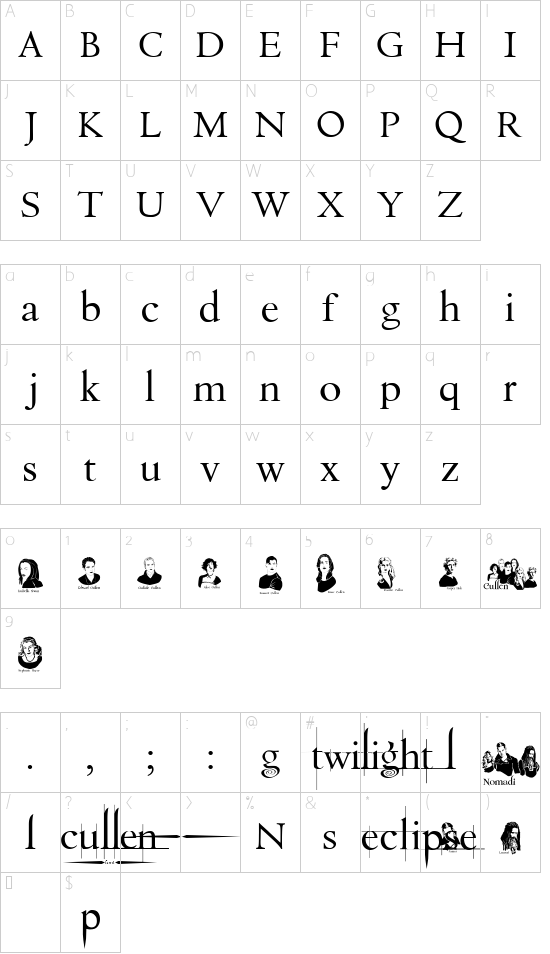 Cullen font character map