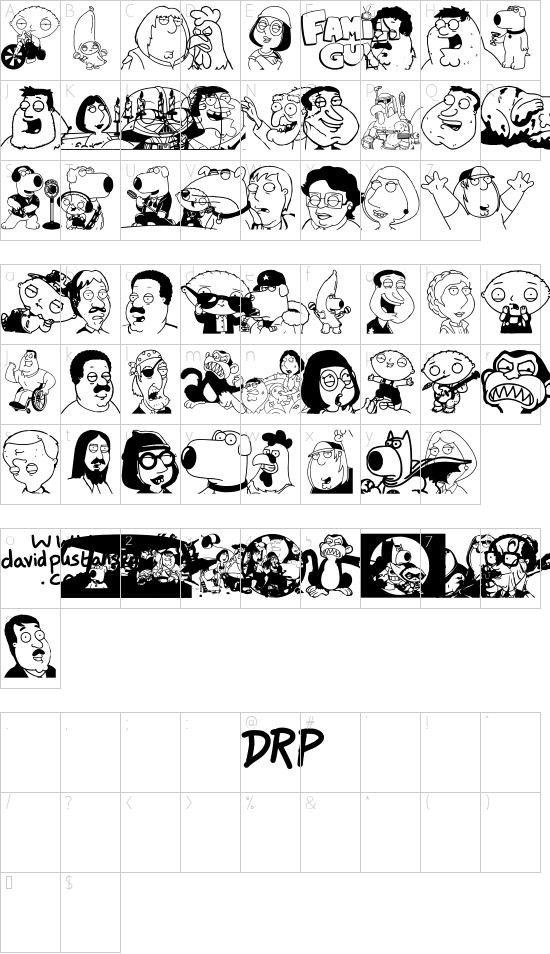 Family Guy Giggity font character map