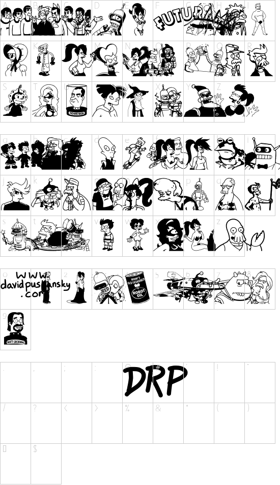 Futurama All Hail The Hypnotoad font character map