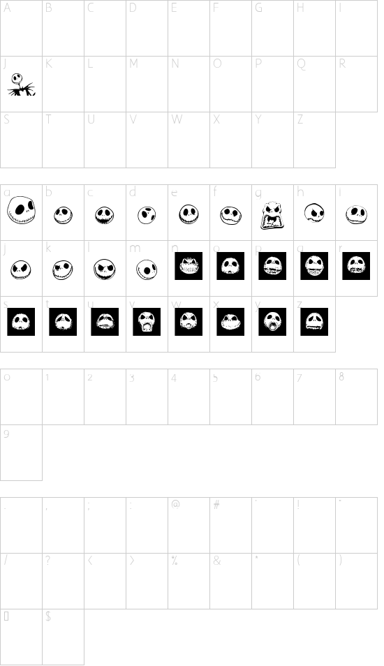 Jack Skellingtonbats font character map