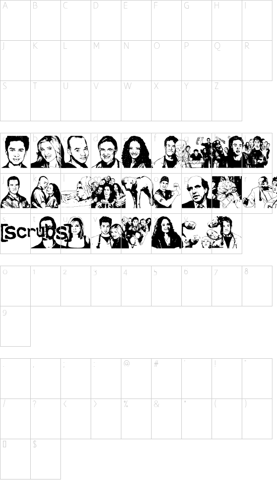 scrubbed font character map