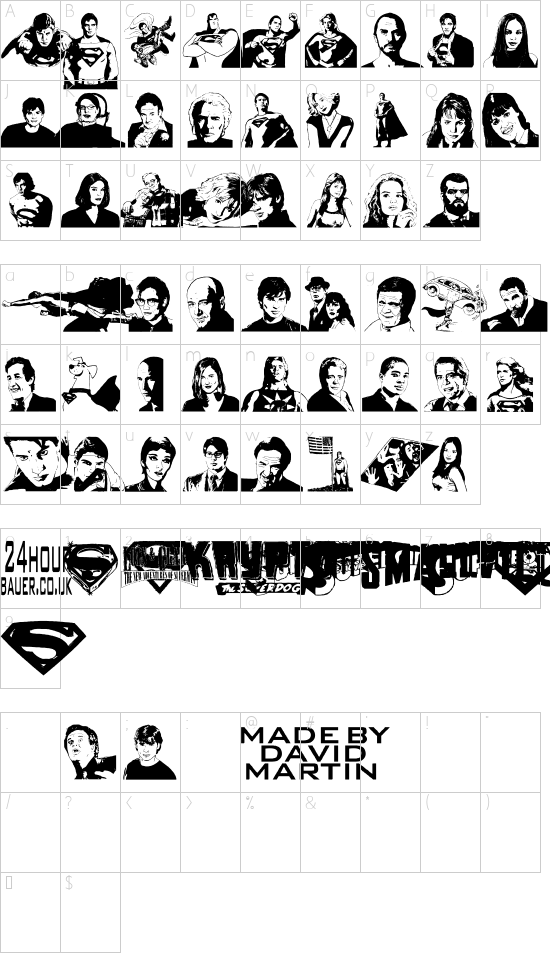 Superman Last son of Krypton Super font character map