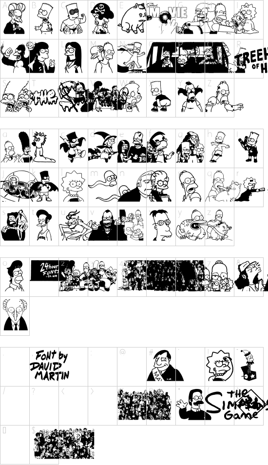 Simpsons Treehouse of Horror font character map