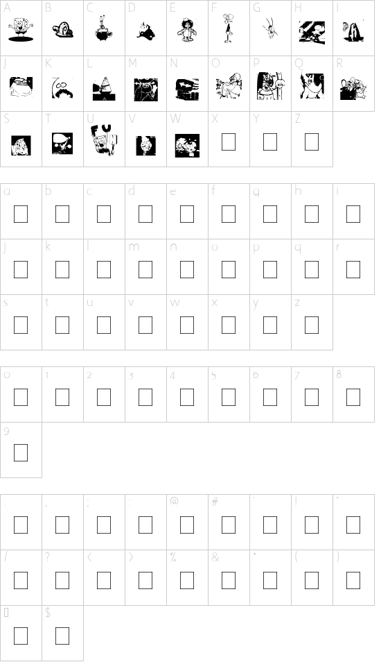 Spongebob Dingpants font character map