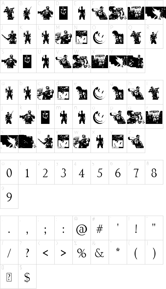 The Comedian Dingbats font character map