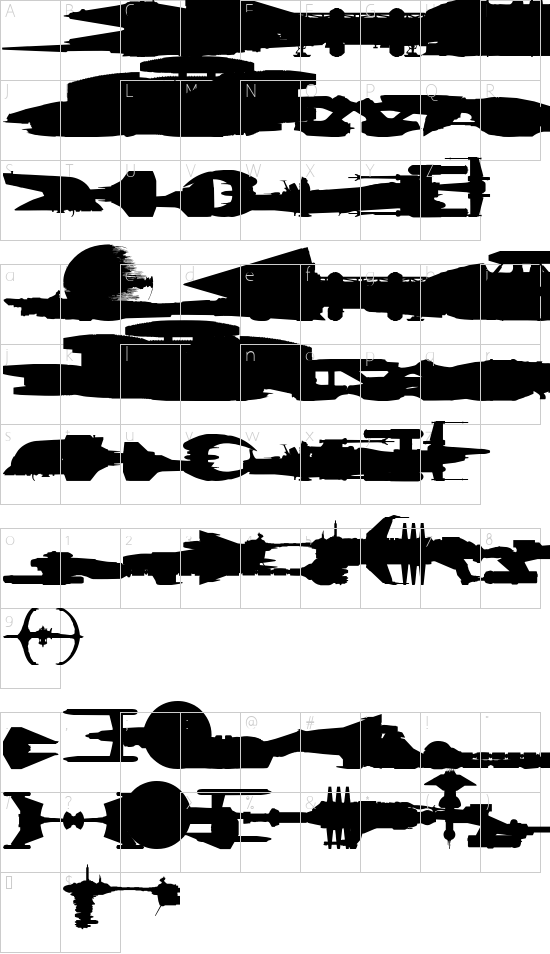 Famous Spaceships font character map