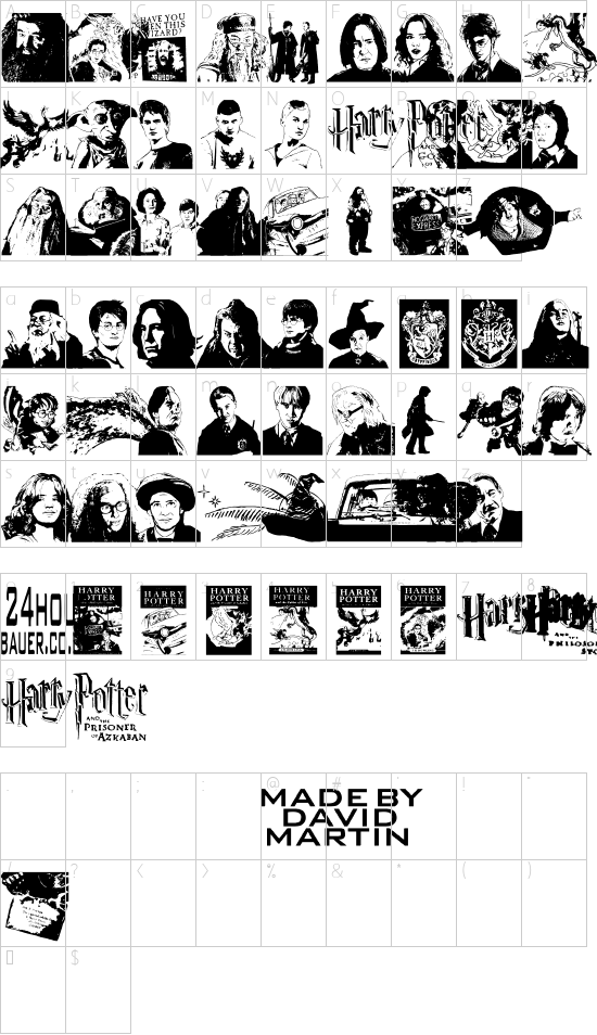 Harry Potter and the Dingbats font character map