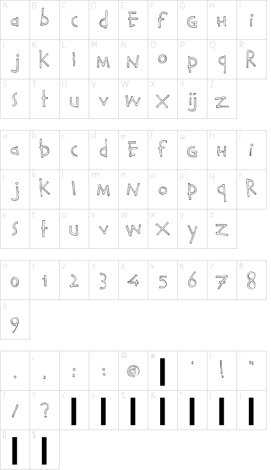 Calvin and Hobbes Outline font character map