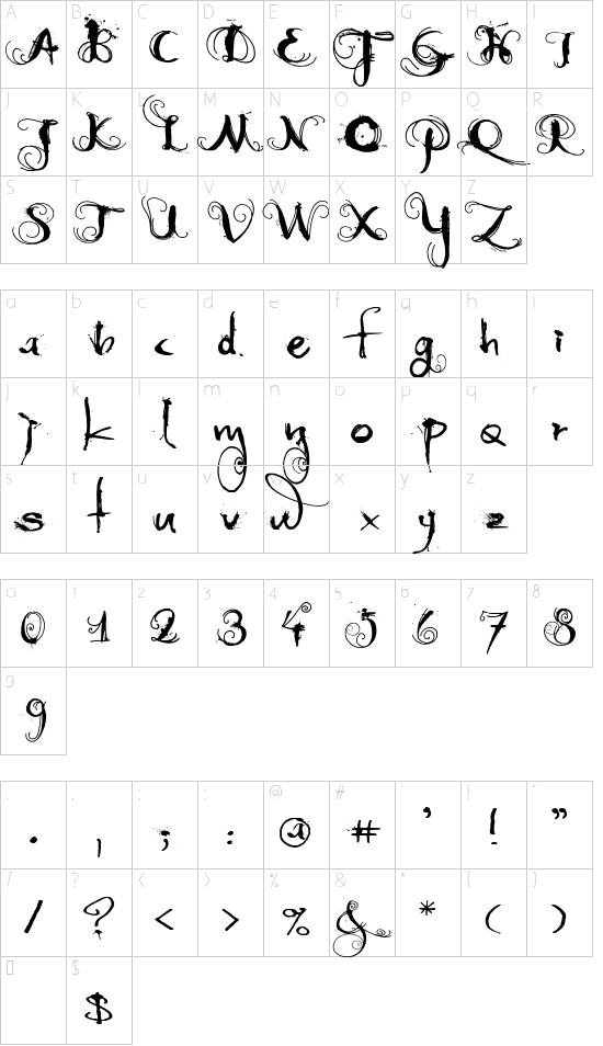 Moonlight Shadow font character map