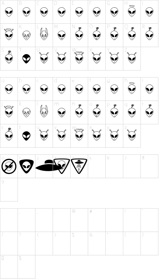 Aliencons TFB font character map