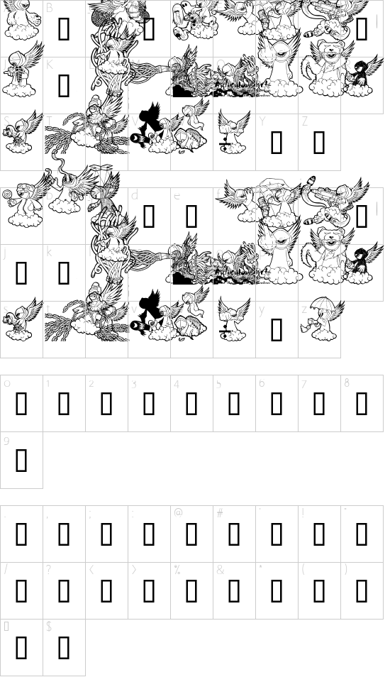 RidiculousArts font character map