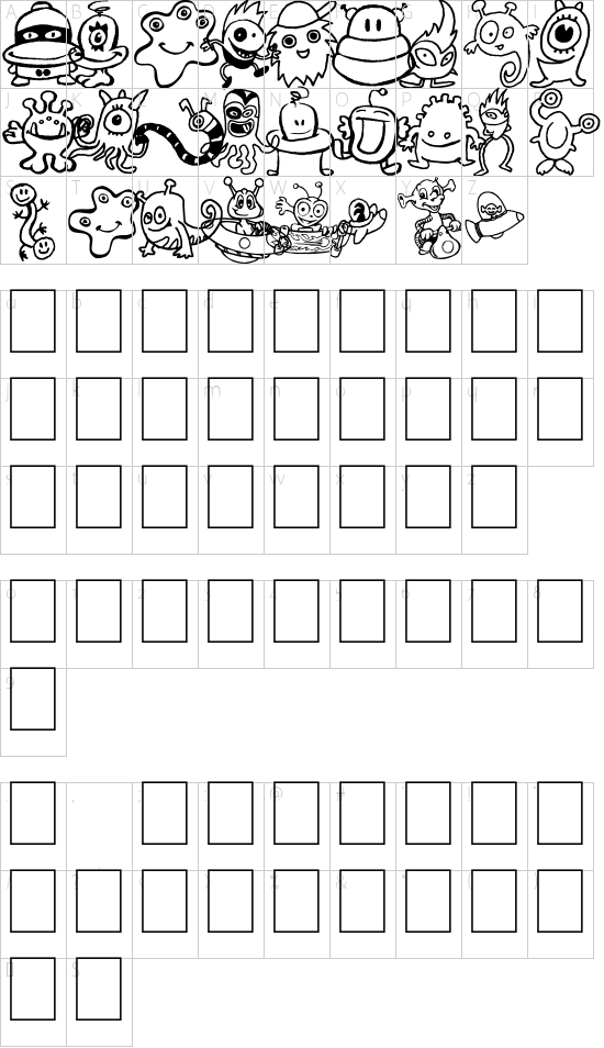 ZalienZ font character map