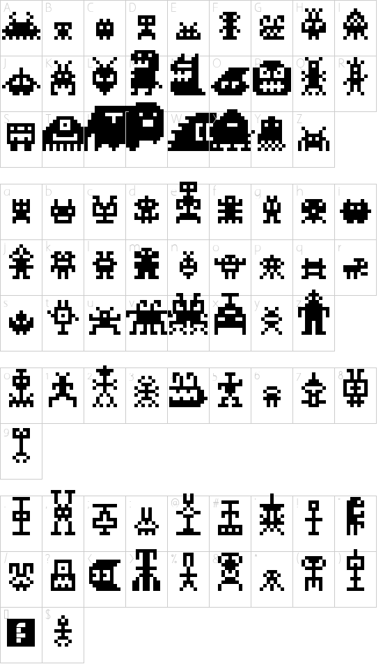 MonstaPix Regular font character map