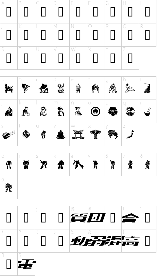 japanapush font character map