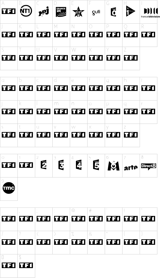 TV FRANCE font character map