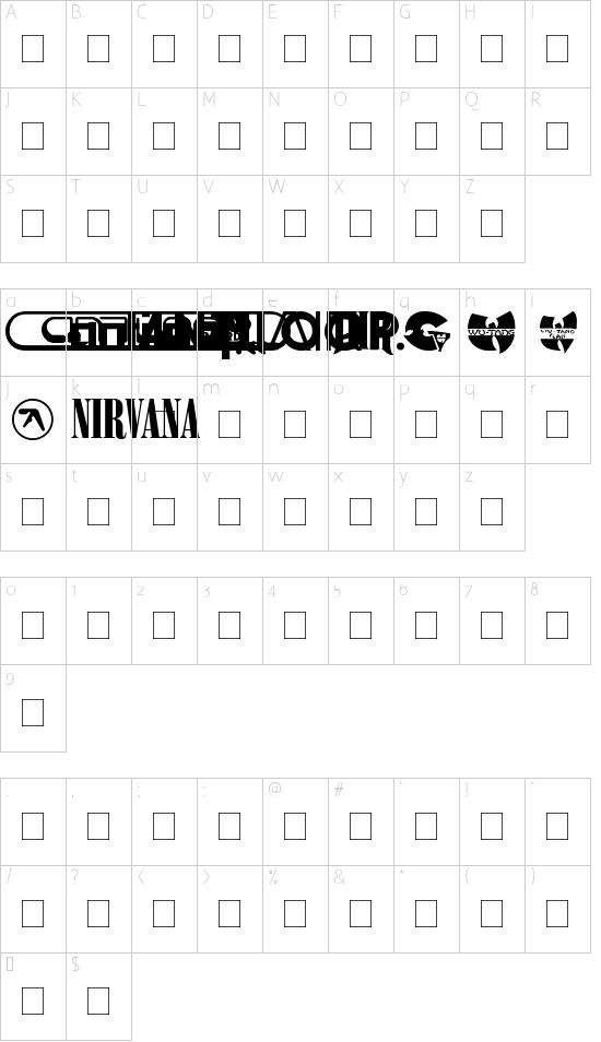 Bands & Artists by Johan Waldenstr?m font character map