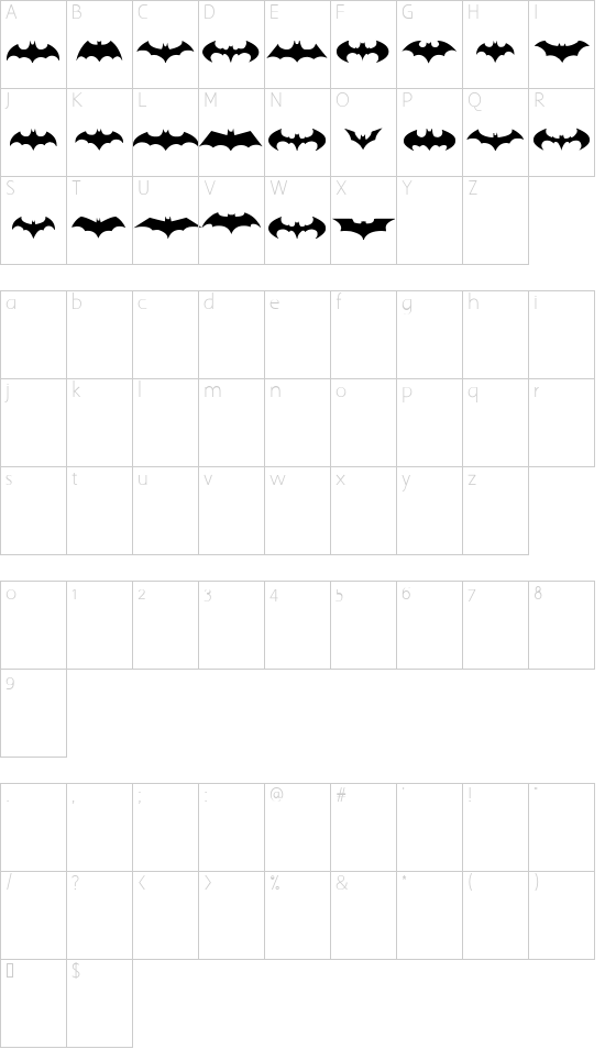 batman logo evolution tfb font character map