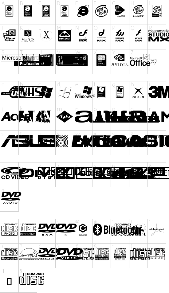 Illustrate IT font character map