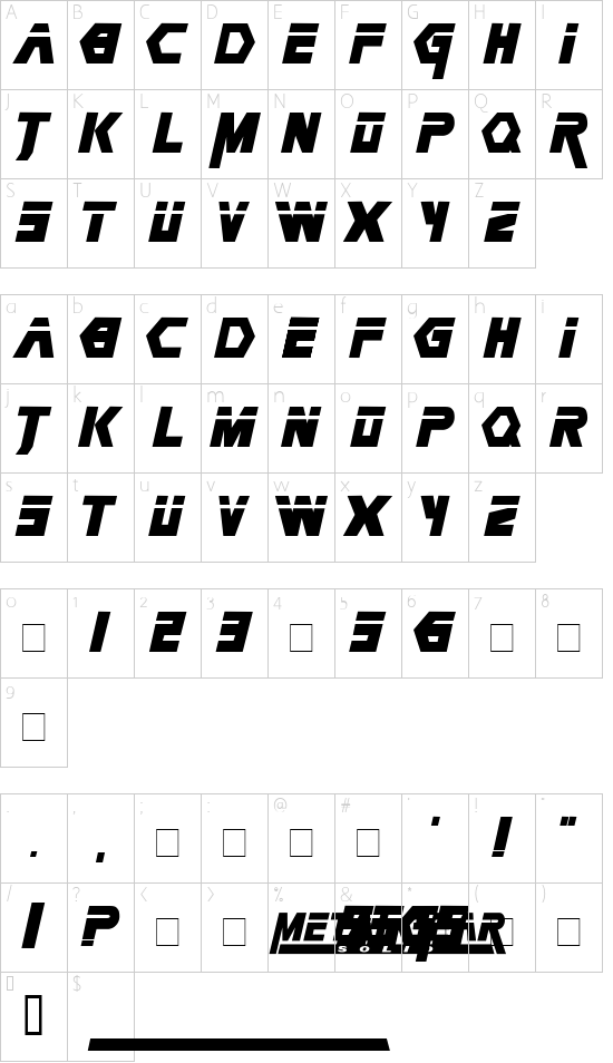 Metal Gear font character map