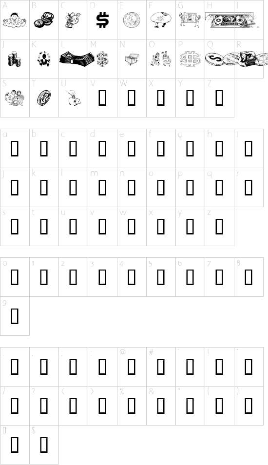 Moolah font character map