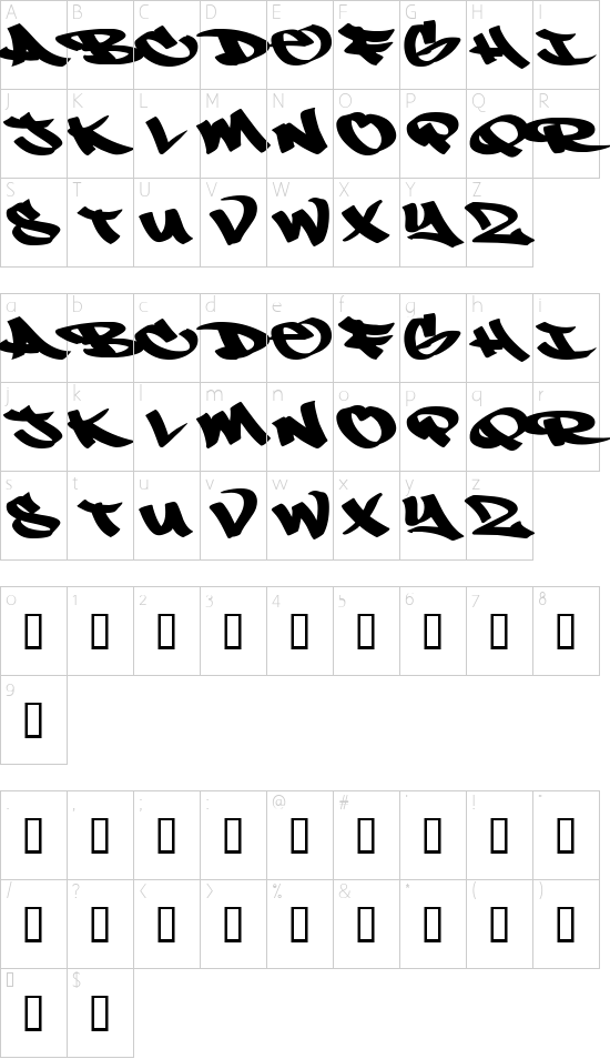 N ! C E Tag font character map