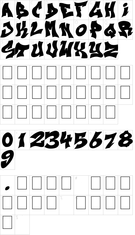 Next Ups Black font character map