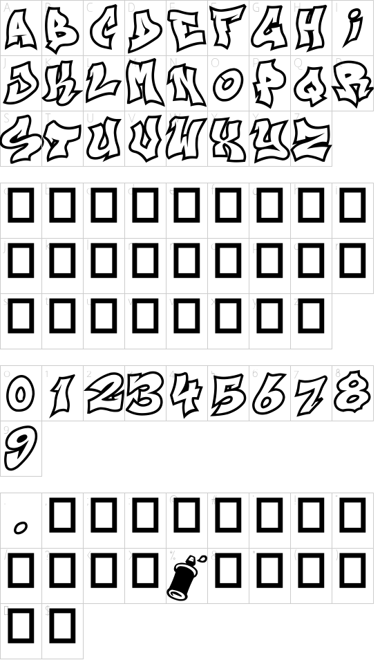 Next Ups font character map