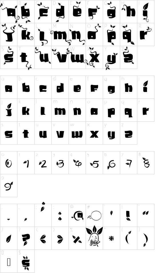 SoupLeaf font character map