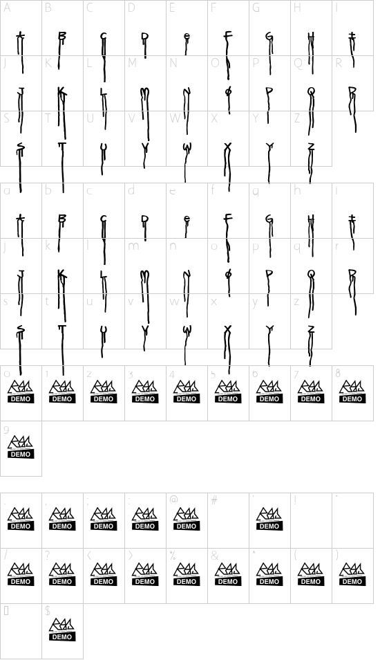 mOSkURegular font character map