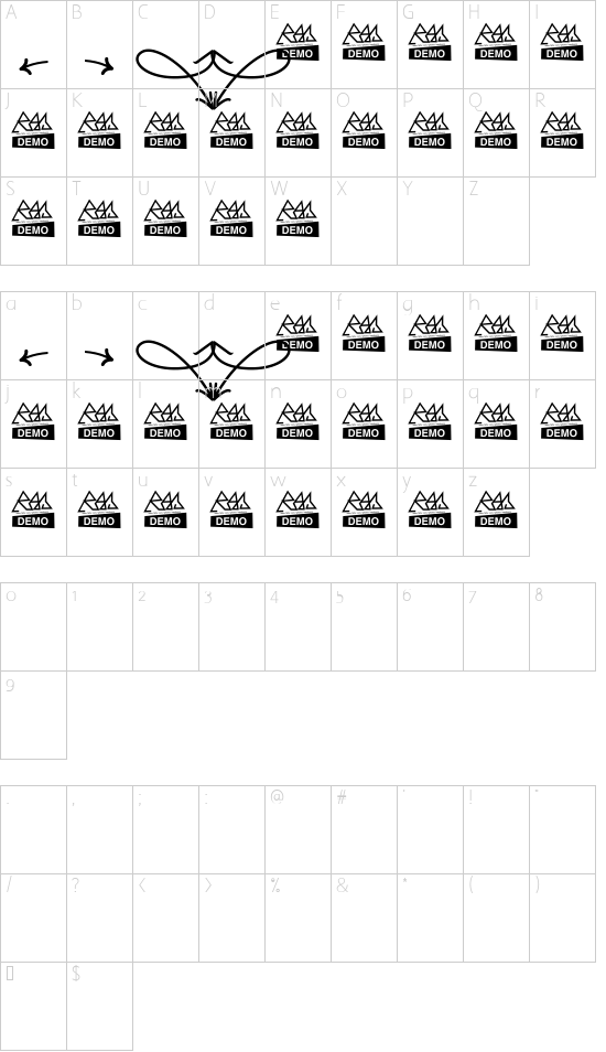 mOskU AlternativeRegular font character map