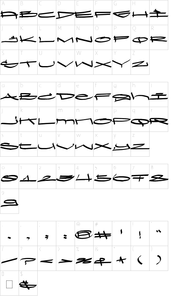 Ozone font character map