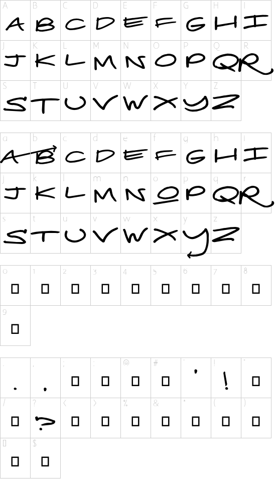 Real Toyz Regular font character map