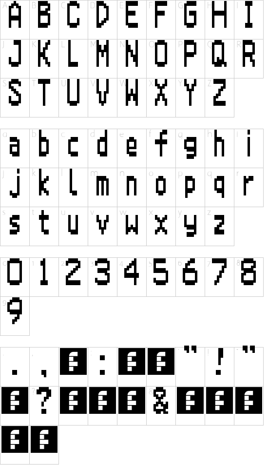 Super Mario 64 DS Regular font character map