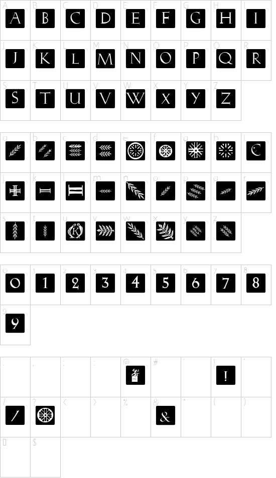 RomanaCapsClassicSquares font character map