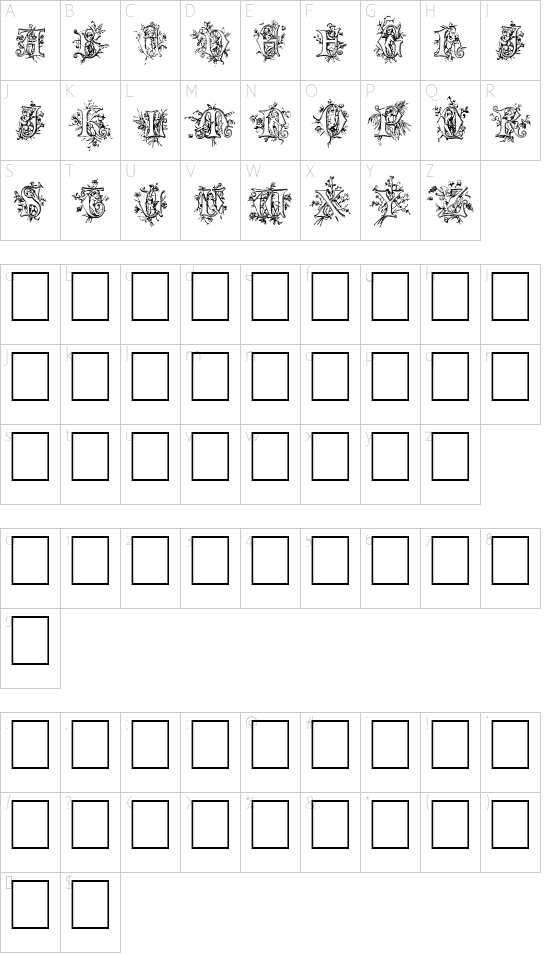 Cherubim Initials font character map