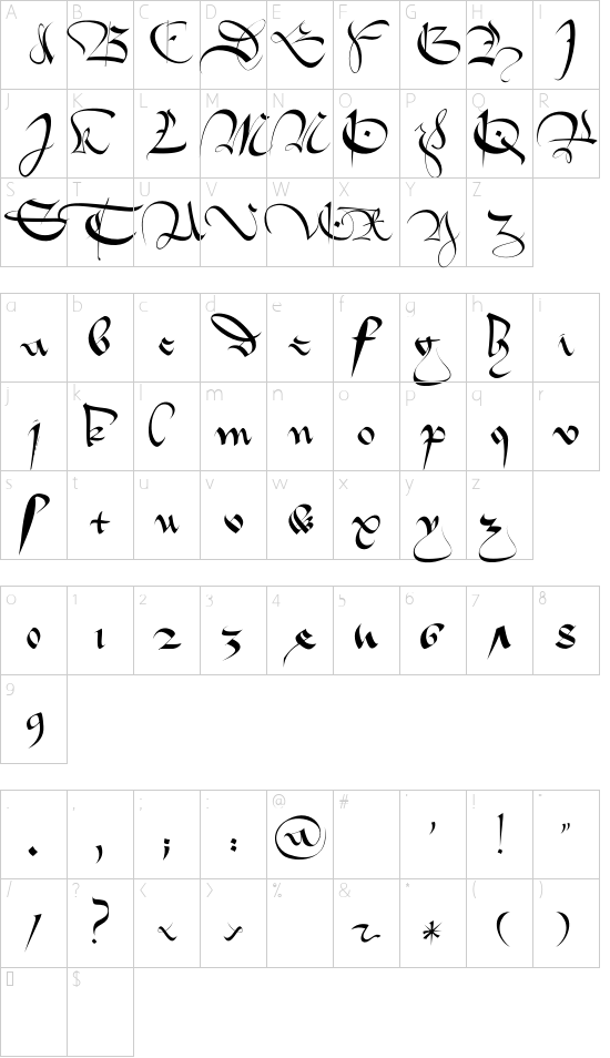 1413 Cursive font character map