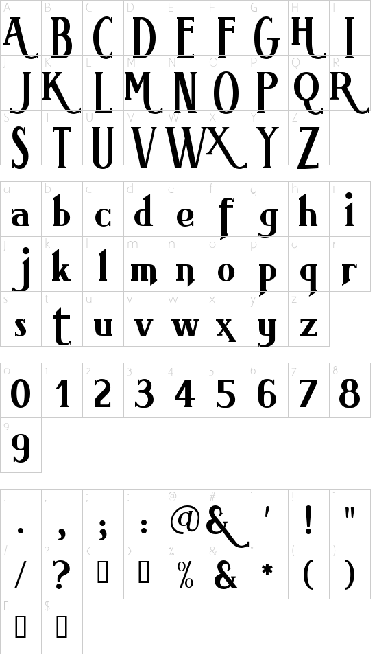 BrimborionAlter font character map