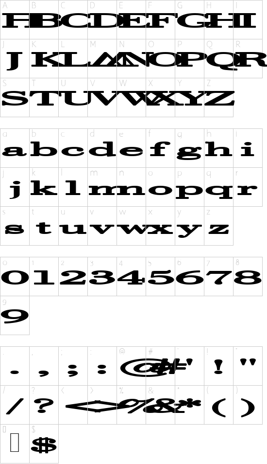 Halcyonia font character map