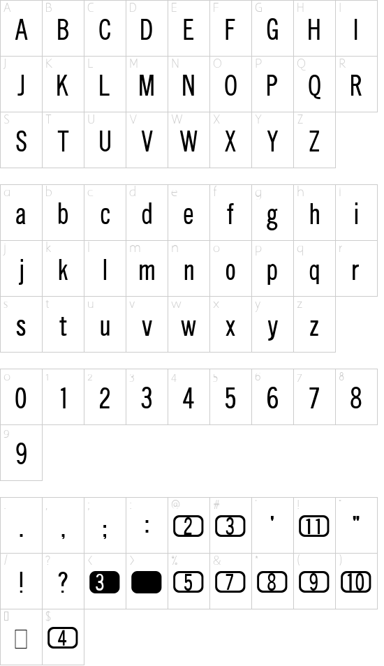 CHANL Plain:0.0 font character map