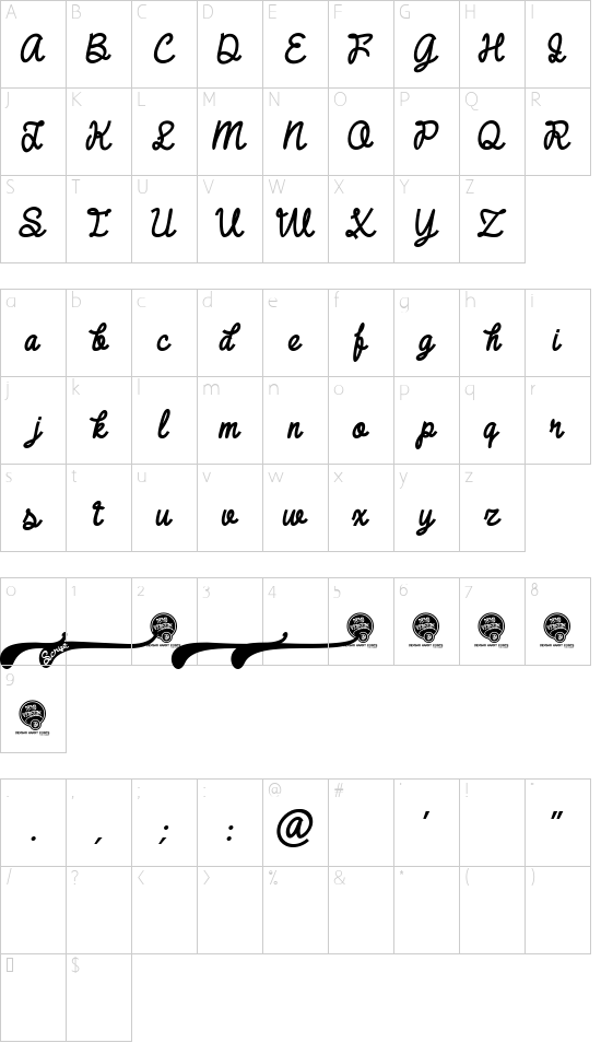 DHF Broffont Script Demo Italic font character map