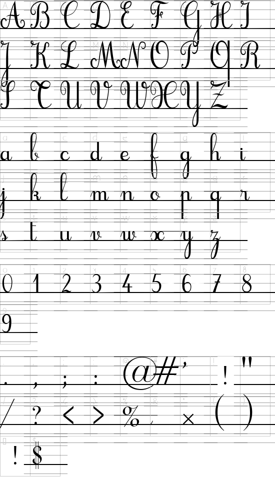 Cursif & Lignes font character map