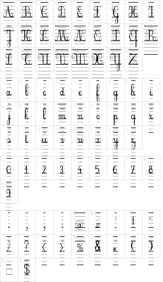 SeyesBDE font character map