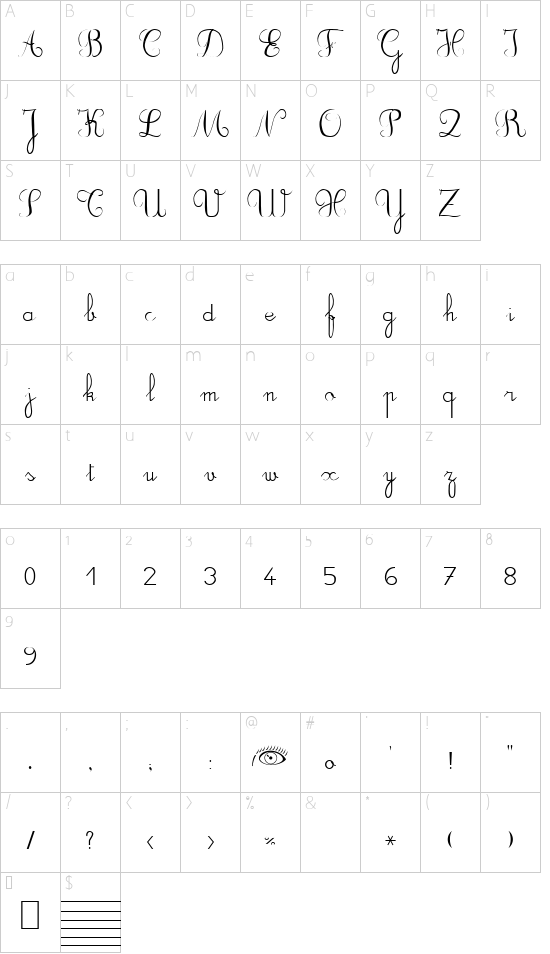 DuCahier xp Cursive scolaire font character map