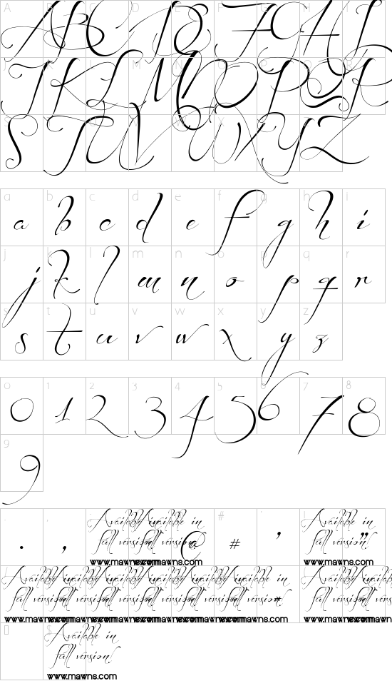 Before the Rain font character map